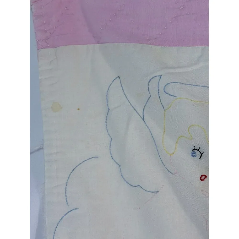 VTG Child Baby Crib Quilt Handmade Angel Pink Girl Sleep My Child Cottage Cherub